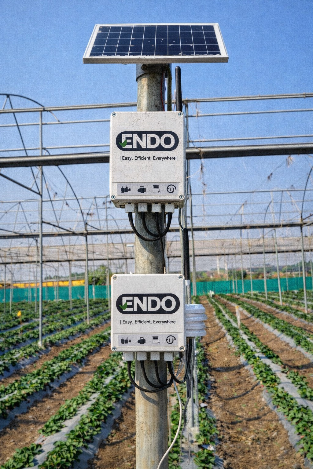 Endo end nodes with solar panels in polyhouse